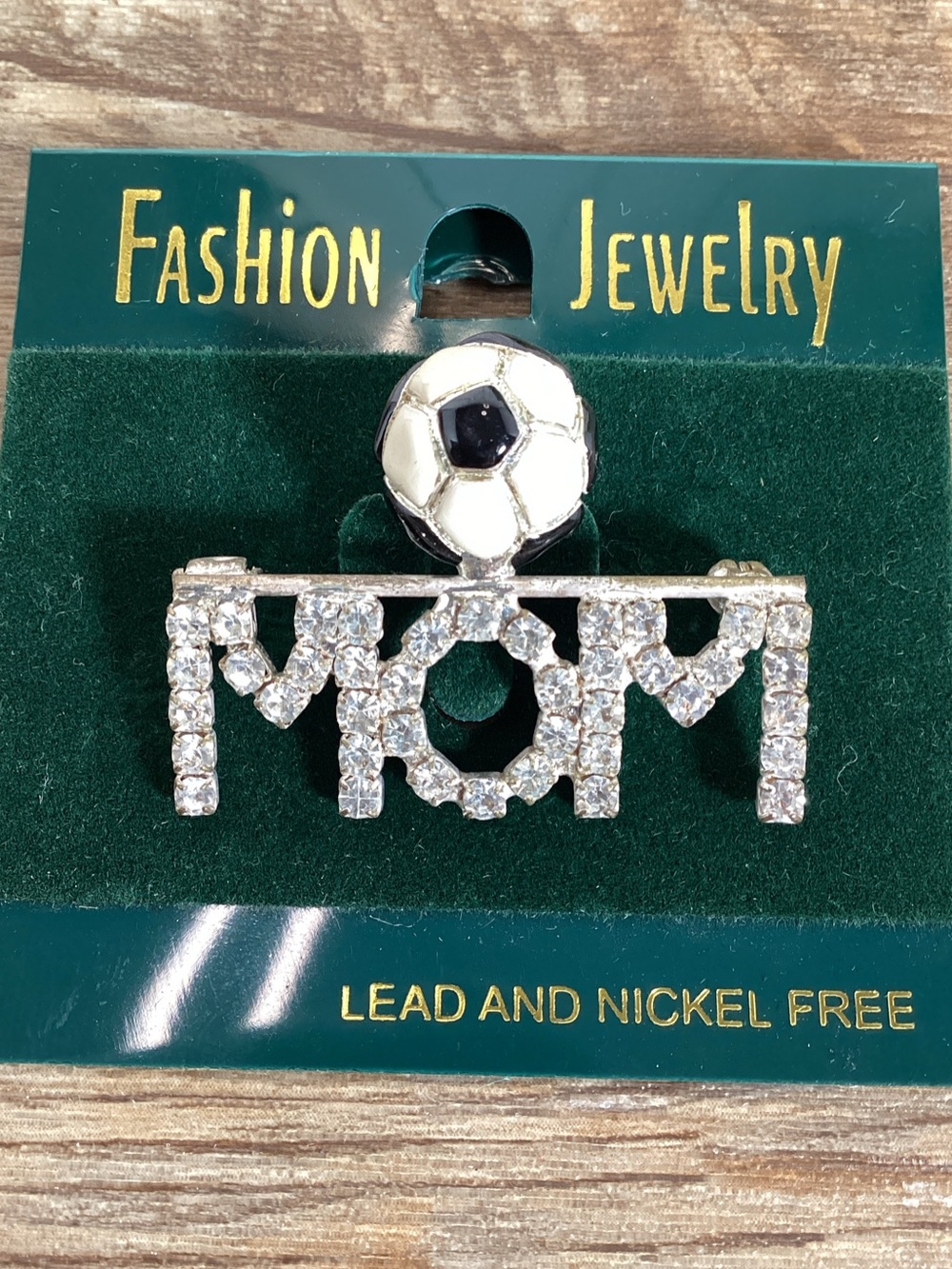 SOCCER MOM Rhinestone Brooch Pin